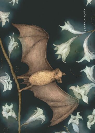 Bat and Moonflowers by Jessica Roux