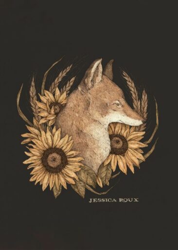 Coyote and Sunflower by Jessica Roux